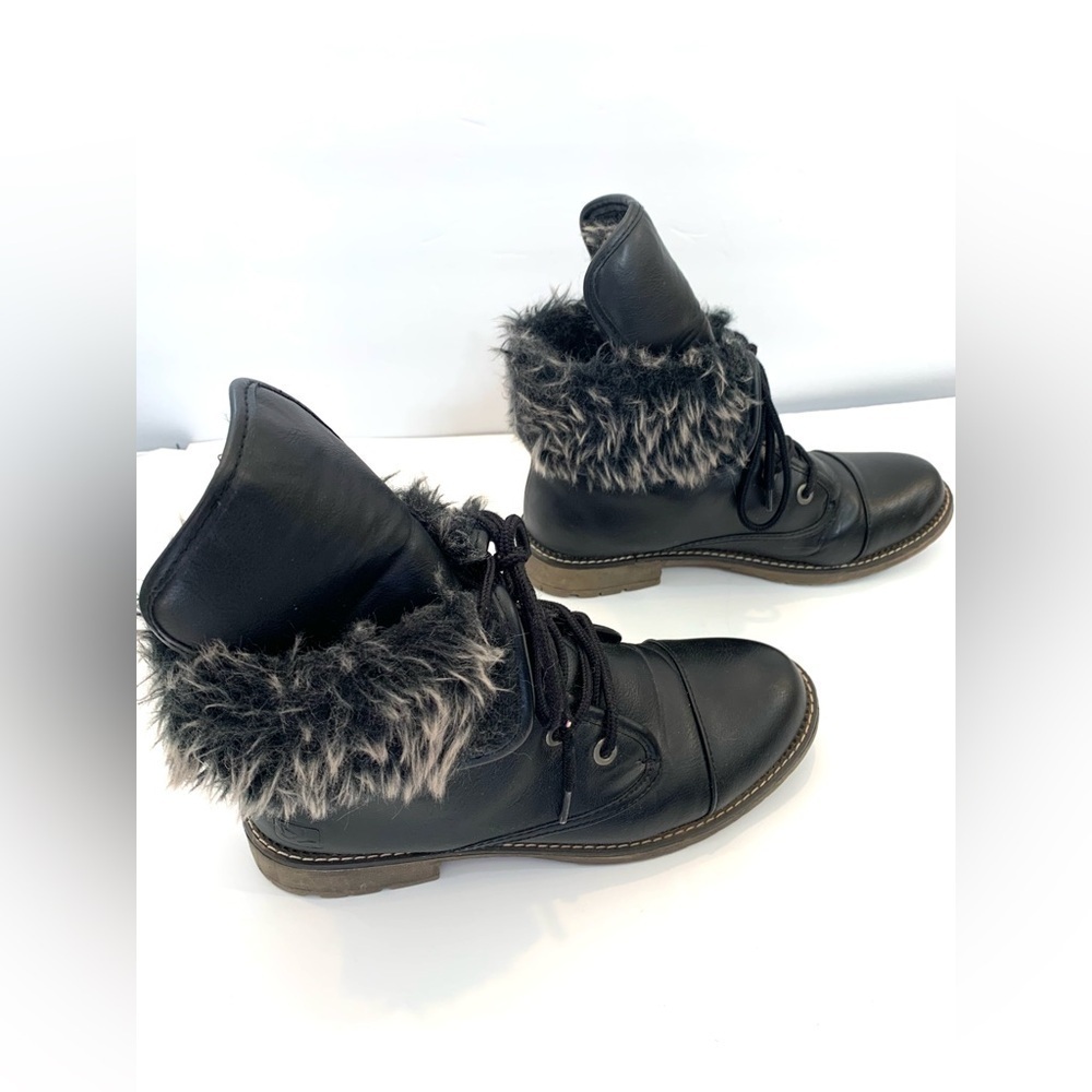 Dirty Laundry Faux Black Leather & Fur Right Time Combat Boots - Women's Sz 8.5 - Picture 7 of 13